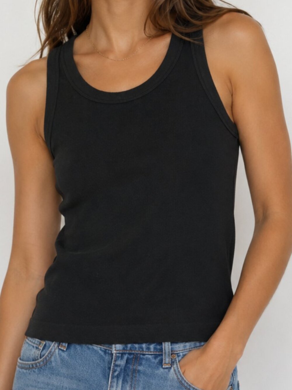 Reflex Black Ribbed Stretch Tank Top Size Small